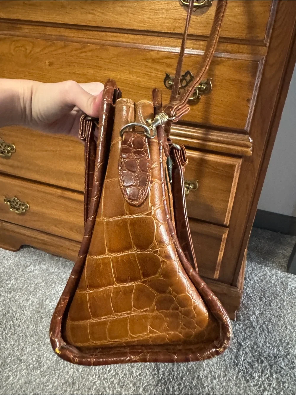 Dolce Vita Brown Croc-Texture Shoulder Bag